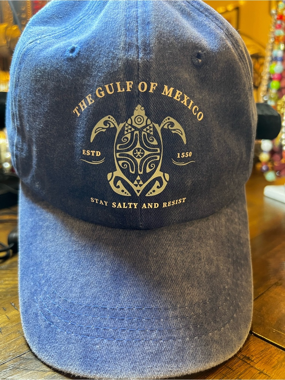 The Gulf of Mexico Turtle Cap - Blue with Cream Graphic